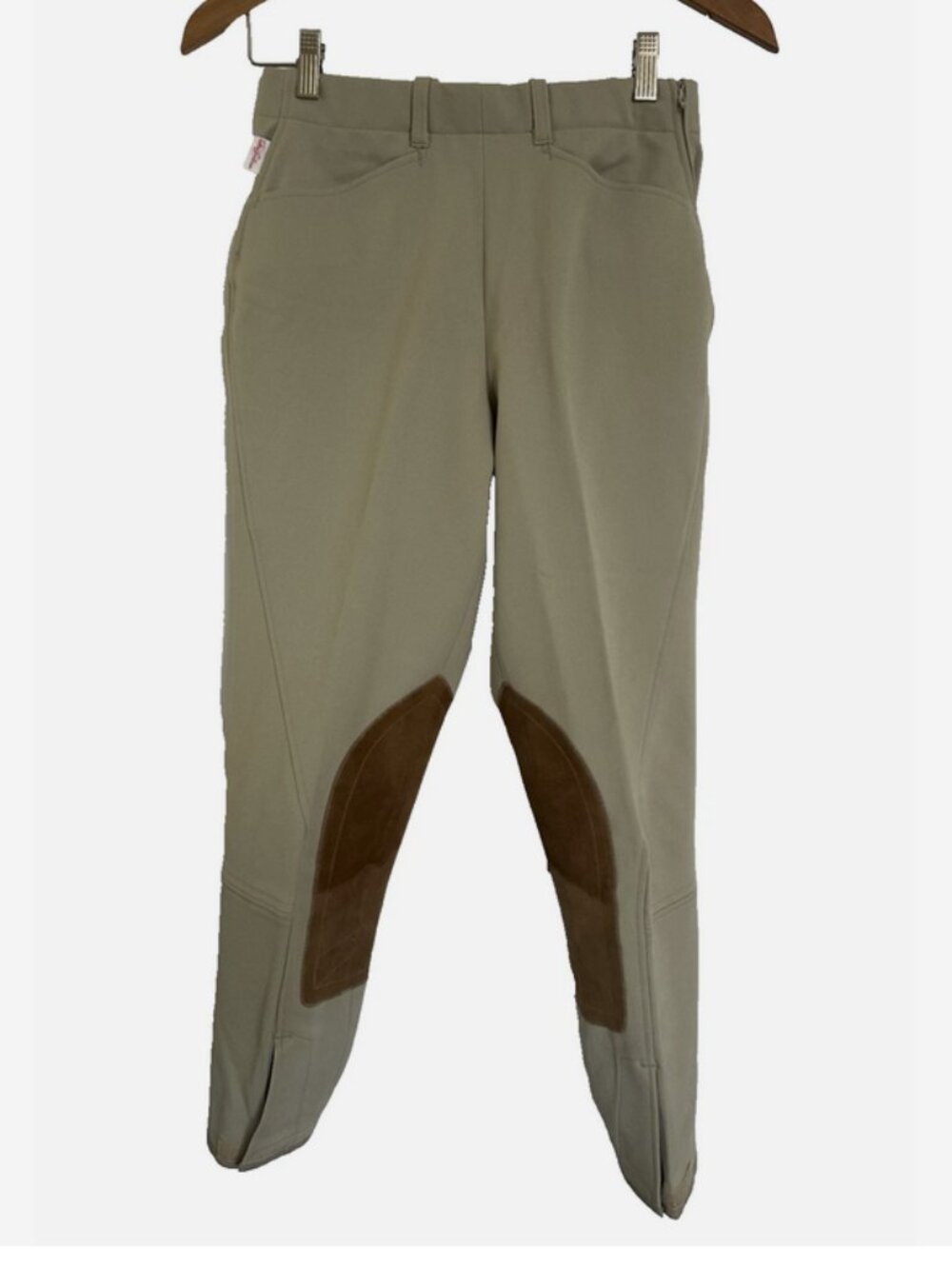TAILORED SPORTSMAN Tan Knee Patch Breeches 26 R Side Zip Breeches